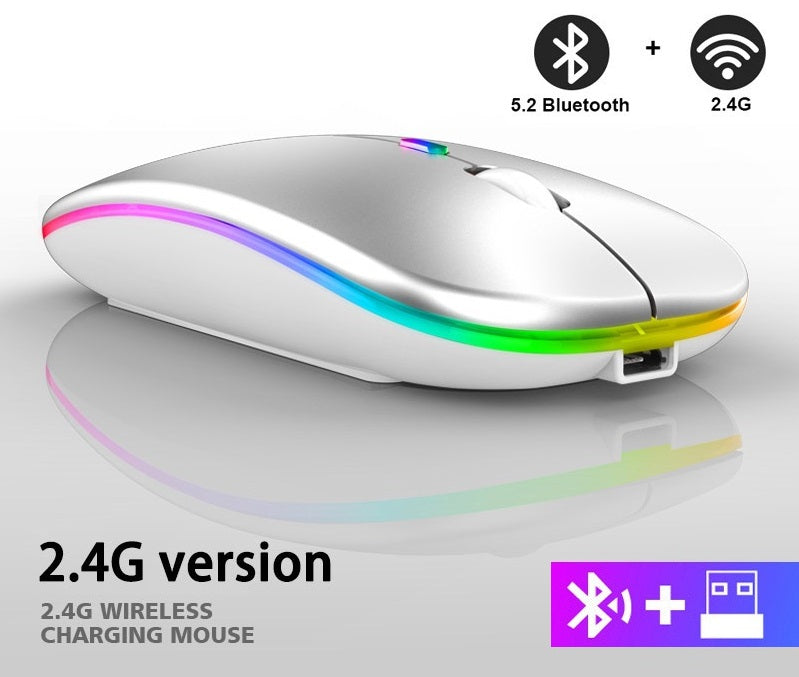 LED Rechargeable Wireless Mouse White Bluetooth and USB